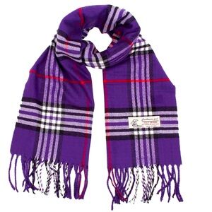 Holt Renfrew, Mens Cashmere & Viscose, Purple/White Plaid Scarf NEW